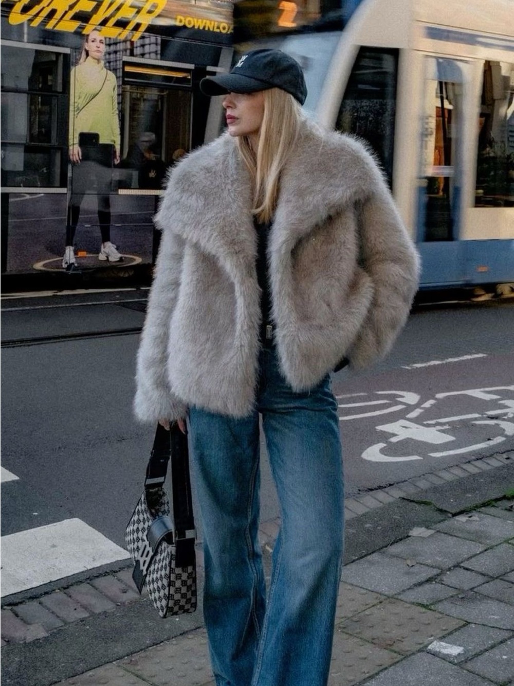 Zara Plush Faux Fur Teddy Jacket in Light Gray